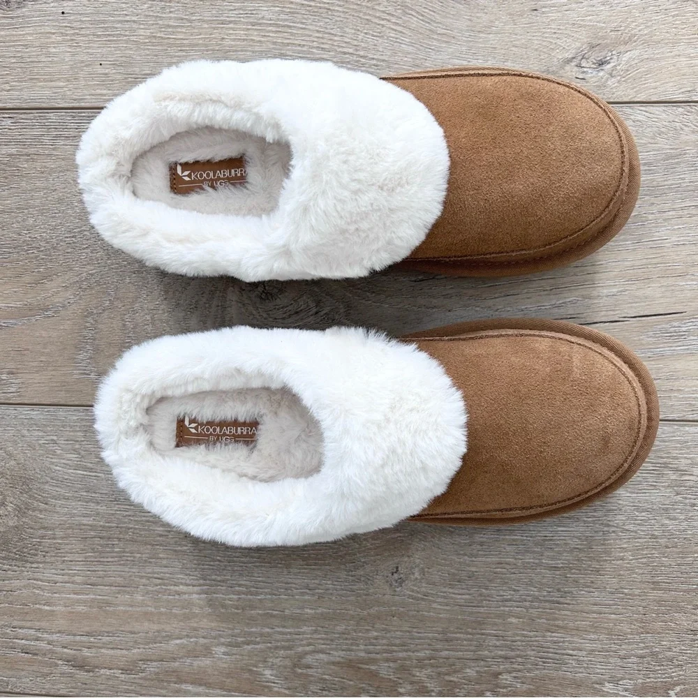 Koolaburra Chestnut Suede Shearling-Lined Clog Mules - Picture 4 of 12